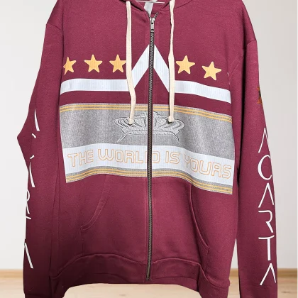 Mens Adult Maroon The World Is Yours Zip Hoodie